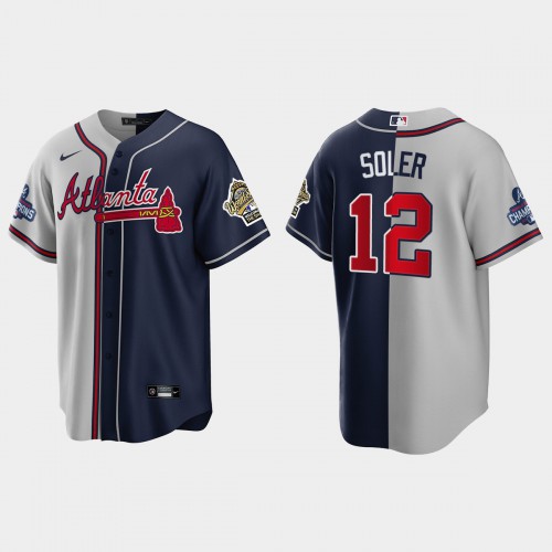 Atlanta Atlanta Braves #12 Jorge Soler Men's 2021 World Series Champions 1995 Throwback Split Gray Navy Stitched Jersey Men's cheap jerseys for sale - CheapJerseys.Shop