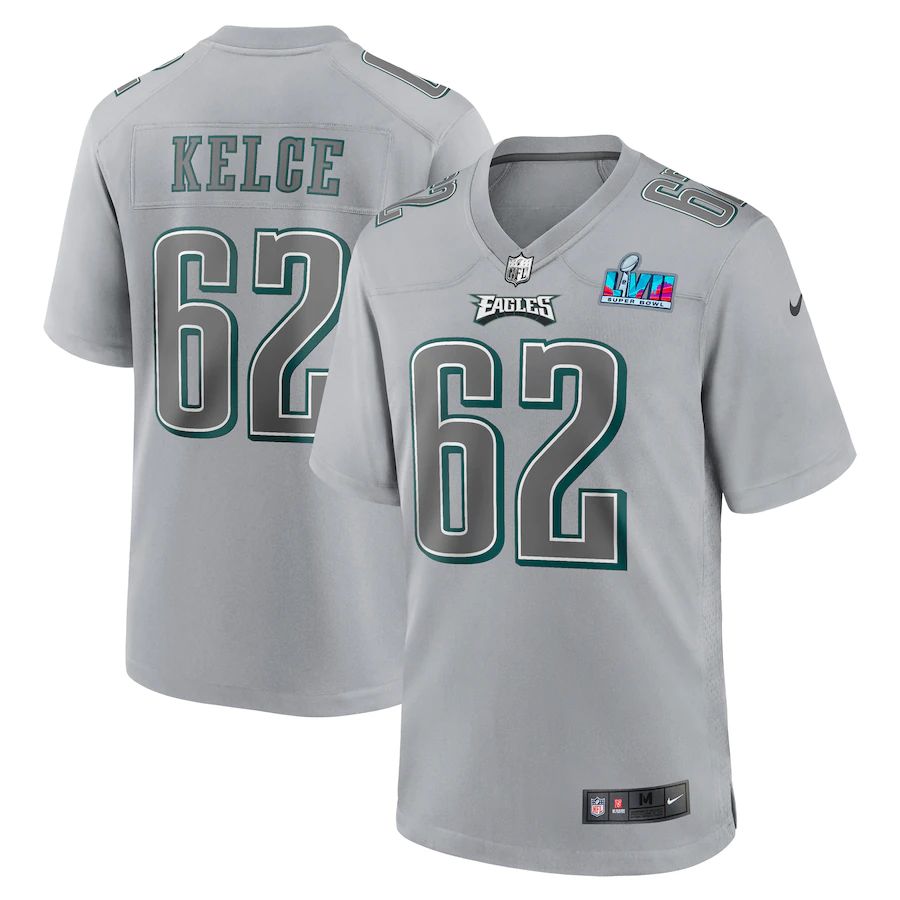 Philadelphia Eagles #62 Jason Kelce Youth Super Bowl LVII Patch Atmosphere Fashion Game Jersey - Gray cheap jerseys for sale - CheapJerseys.Shop