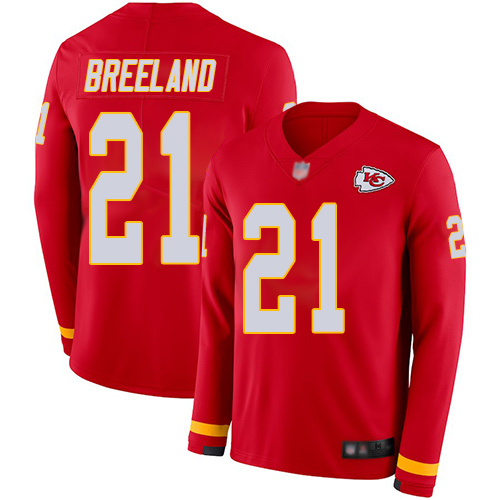 Men's Kansas City Chiefs #21 Bashaud Breeland Red Team Color Men's Stitched Limited Therma Long Sleeve Jersey Men's cheap jerseys for sale - CheapJerseys.Shop