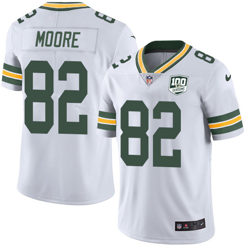 Green Bay Packers #82 J'Mon Moore White Men's 100th Season Stitched Vapor Untouchable Limited Jersey Men's cheap jerseys for sale - CheapJerseys.Shop