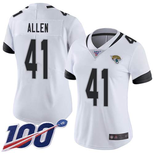 Jaguars #41 Josh Allen White Women's Stitched 100th Season Vapor Limited Jersey cheap jerseys for sale - CheapJerseys.Shop