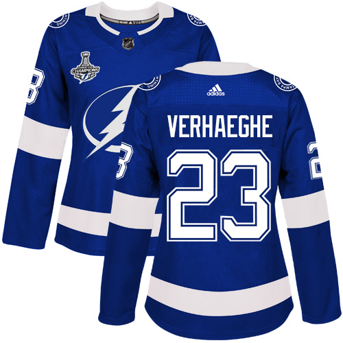 Tampa Bay Lightning #23 Carter Verhaeghe Blue Home Authentic Women's 2020 Stanley Cup Champions Stitched Jersey Womens cheap jerseys for sale - CheapJerseys.Shop