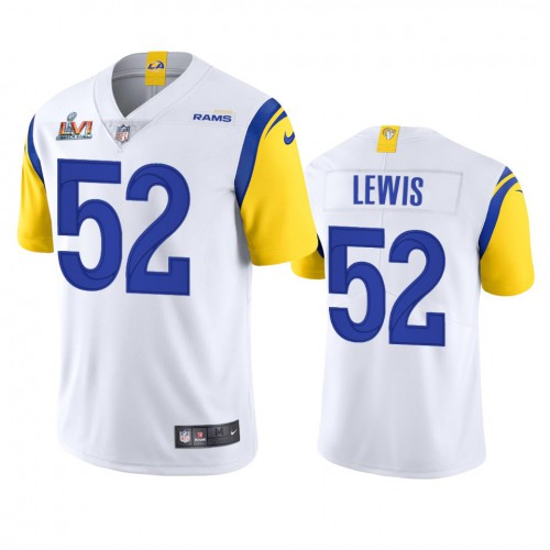 Los Angeles Los Angeles Rams #52 Terrell Lewis Men's Super Bowl LVI Patch Alternate Vapor Limited Jersey - White Men's cheap jerseys for sale - CheapJerseys.Shop