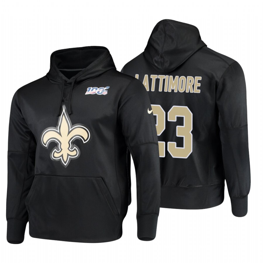 New Orleans Saints #23 Marshon Lattimore 100 Primary Logo Circuit Name & Number Pullover Hoodie Black cheap jerseys for sale - CheapJerseys.Shop