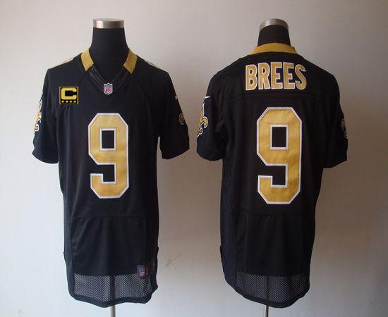 Saints #9 Drew Brees Black Team Color With C Patch Men's Stitched Elite Jersey cheap jerseys for sale - CheapJerseys.Shop