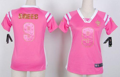 Saints #9 Drew Brees Pink Women's Stitched Elite Draft Him Shimmer Jersey cheap jerseys for sale - CheapJerseys.Shop