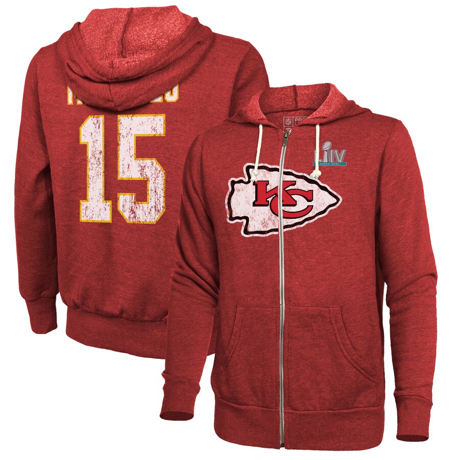 Men's Kansas City Chiefs #15 Patrick Mahomes Red Super Bowl LIV Bound Player Name & Number Full-Zip Hoodie cheap jerseys for sale - CheapJerseys.Shop
