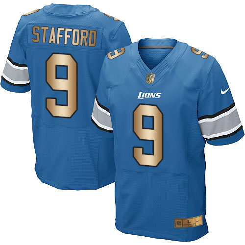 Detroit Lions #9 Matthew Stafford Blue Team Color Men's Stitched Elite Gold Jersey Men's cheap jerseys for sale - CheapJerseys.Shop