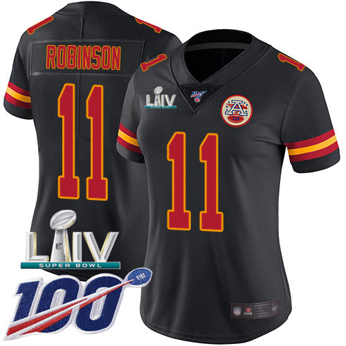Kansas City Chiefs #11 Demarcus Robinson Black Super Bowl LIV 2020 Women's Stitched Limited Rush 100th Season Jersey Womens cheap jerseys for sale - CheapJerseys.Shop