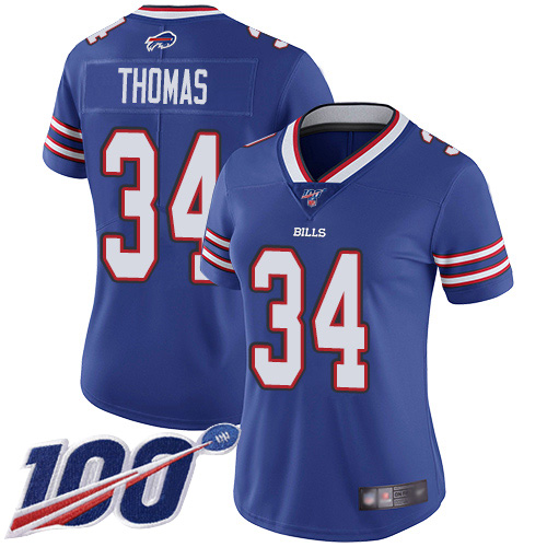 Buffalo Bills #34 Thurman Thomas Royal Blue Team Color Women's Stitched 100th Season Vapor Limited Jersey Womens cheap jerseys for sale - CheapJerseys.Shop