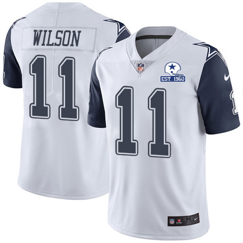 Dallas Cowboys #11 Cedrick Wilson White Men's Stitched With Established In 1960 Patch Limited Rush Jersey Men's cheap jerseys for sale - CheapJerseys.Shop
