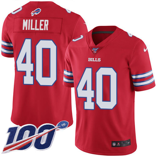 Bills #40 Von Miller Red Youth Stitched Limited Rush 100th Season Jersey cheap jerseys for sale - CheapJerseys.Shop