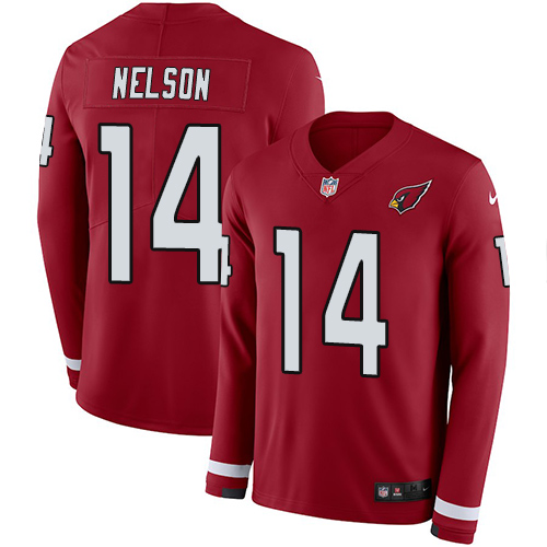 Arizona Cardinals #14 J.J. Nelson Red Team Color Men's Stitched Limited Therma Long Sleeve Jersey Men's cheap jerseys for sale - CheapJerseys.Shop