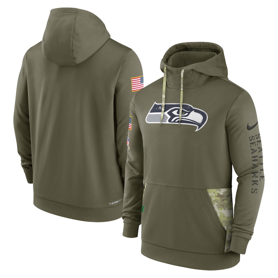 Seattle Seahawks 2022 Salute To Service Therma Performance Pullover Hoodie - Olive cheap jerseys for sale - CheapJerseys.Shop