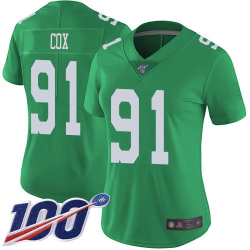 Philadelphia Eagles #91 Fletcher Cox Green Women's Stitched Limited Rush 100th Season Jersey Womens cheap jerseys for sale - CheapJerseys.Shop