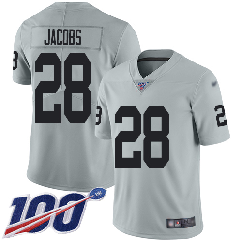 Raiders #28 Josh Jacobs Silver Youth Stitched Limited Inverted Legend 100th Season Jersey cheap jerseys for sale - CheapJerseys.Shop