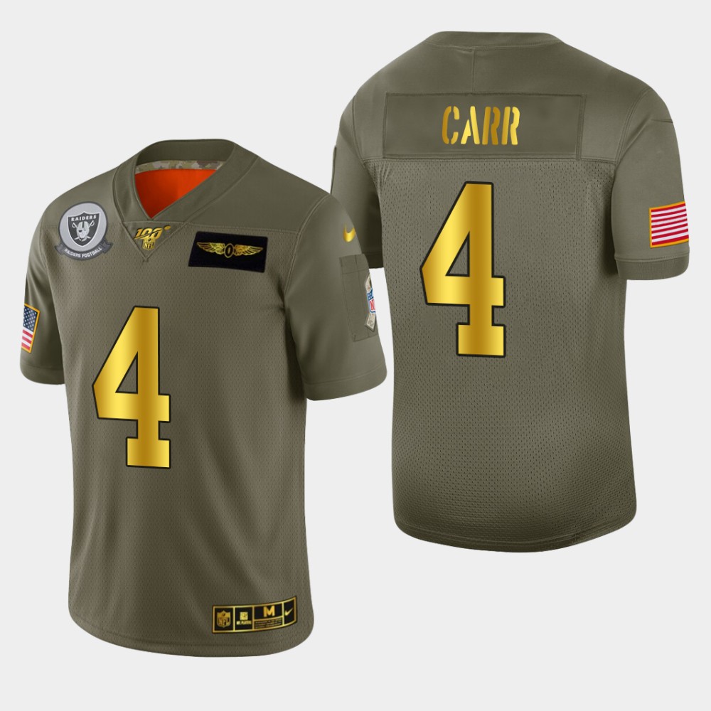 Raiders #4 Derek Carr Men's Olive Gold 2019 Salute To Service Limited 100 Jersey cheap jerseys for sale - CheapJerseys.Shop