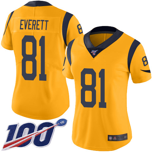 Los Angeles Rams #81 Gerald Everett Gold Women's Stitched Limited Rush 100th Season Jersey Womens cheap jerseys for sale - CheapJerseys.Shop