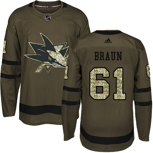 San Jose Sharks #61 Justin Braun Green Salute to Service Stitched Jersey Men's cheap jerseys for sale - CheapJerseys.Shop