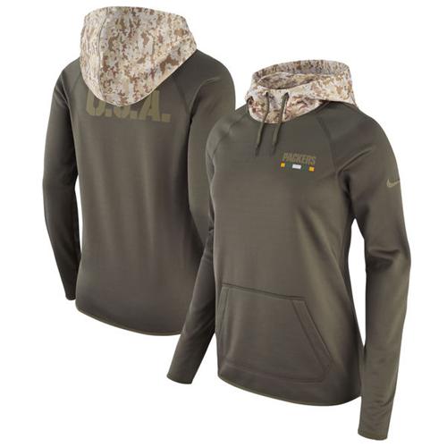 Women's Green Bay Packers Olive Salute To Service Performance Pullover Hoodie cheap jerseys for sale - CheapJerseys.Shop