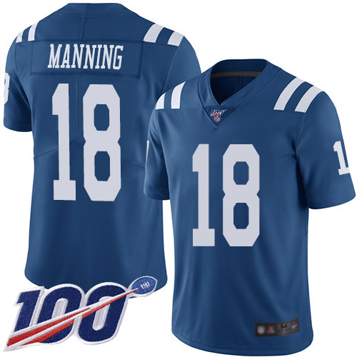 Indianapolis Colts #18 Peyton Manning Royal Blue Men's Stitched Limited Rush 100th Season Jersey Men's cheap jerseys for sale - CheapJerseys.Shop