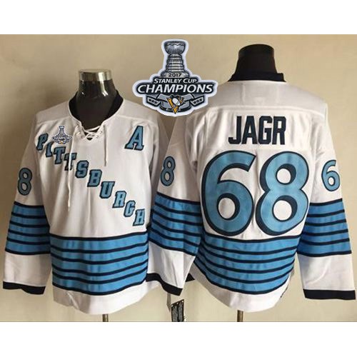 Pittsburgh Penguins #68 Jaromir Jagr White/Light Blue CCM Throwback 2017 Stanley Cup Finals Champions Stitched Jersey Men's cheap jerseys for sale - CheapJerseys.Shop