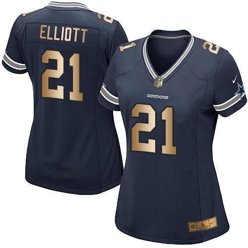Cowboys #21 Ezekiel Elliott Navy Blue Team Color Women's Stitched Elite Gold Jersey cheap jerseys for sale - CheapJerseys.Shop