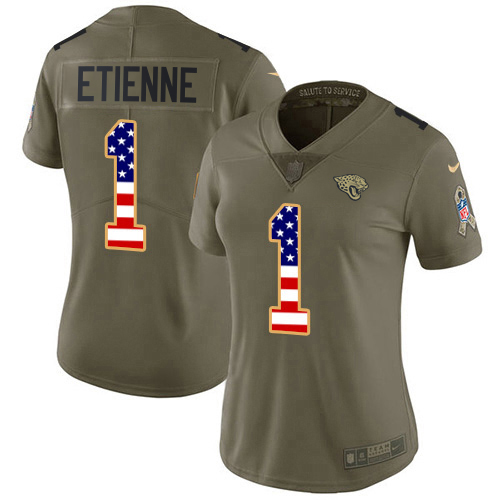 Jaguars #1 Travis Etienne Olive/USA Flag Women's Stitched Limited 2017 Salute To Service Jersey cheap jerseys for sale - CheapJerseys.Shop
