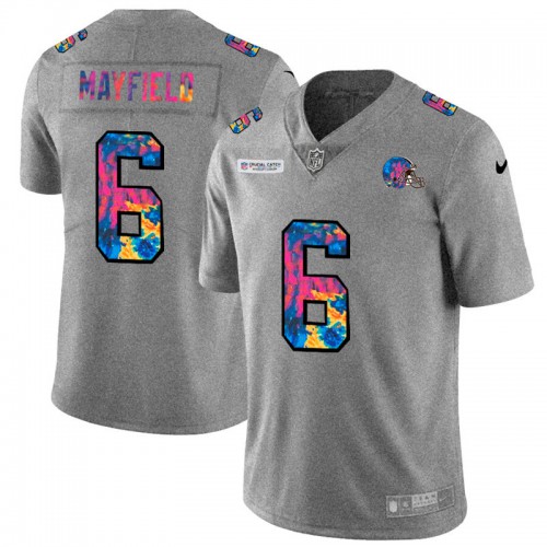 Cleveland Cleveland Browns #6 Baker Mayfield Men's Multi-Color 2020 Crucial Catch Jersey Greyheather Men's cheap jerseys for sale - CheapJerseys.Shop
