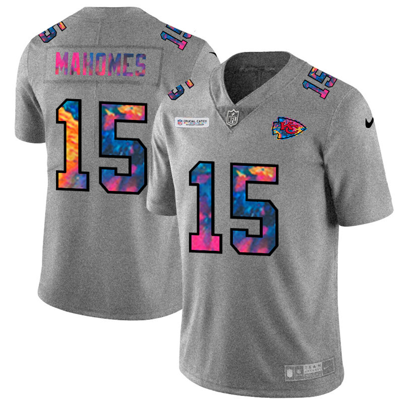 Kansas City Chiefs #15 Patrick Mahomes Men's Multi-Color 2020 Crucial Catch Jersey Greyheather cheap jerseys for sale - CheapJerseys.Shop