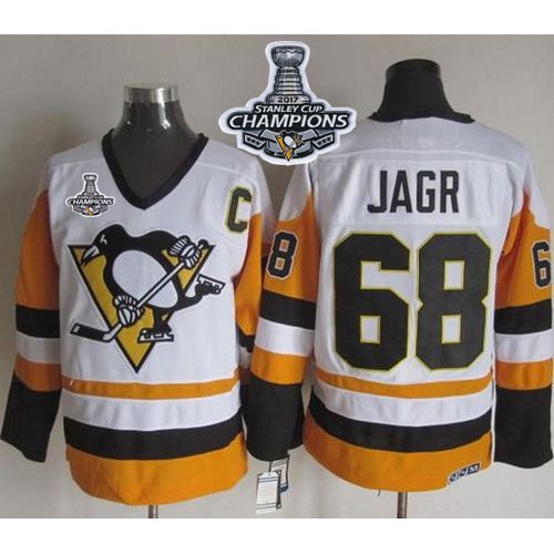 Pittsburgh Penguins #68 Jaromir Jagr White/Black CCM Throwback 2017 Stanley Cup Finals Champions Stitched Jersey Men's cheap jerseys for sale - CheapJerseys.Shop