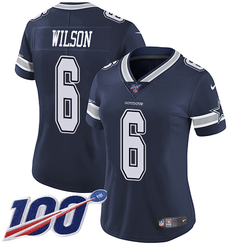 Cowboys #6 Donovan Wilson Navy Blue Team Color Women's Stitched 100th Season Vapor Untouchable Limited Jersey cheap jerseys for sale - CheapJerseys.Shop