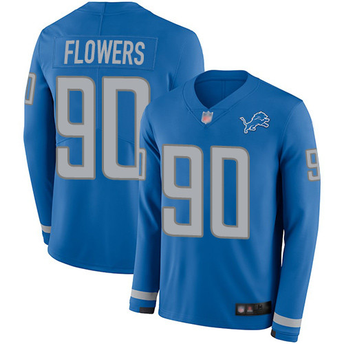 Detroit Lions #90 Trey Flowers Blue Team Color Men's Stitched Limited Therma Long Sleeve Jersey Men's cheap jerseys for sale - CheapJerseys.Shop