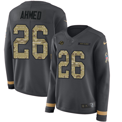 Miami Dolphins #26 Salvon Ahmed Anthracite Salute to Service Women's Stitched Limited Therma Long Sleeve Jersey Womens cheap jerseys for sale - CheapJerseys.Shop