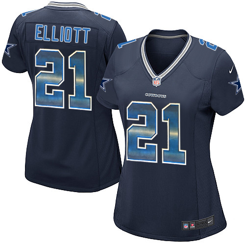 Cowboys #21 Ezekiel Elliott Navy Blue Team Color Women's Stitched Elite Strobe Jersey cheap jerseys for sale - CheapJerseys.Shop