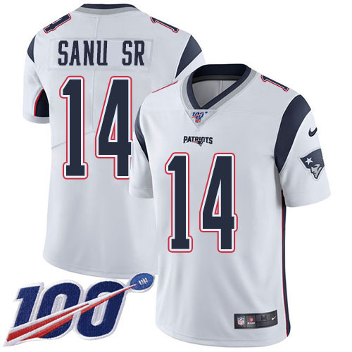New England Patriots #14 Mohamed Sanu Sr White Men's Stitched 100th Season Vapor Limited Jersey Men's cheap jerseys for sale - CheapJerseys.Shop