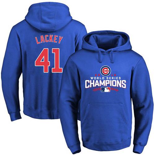 Cubs #41 John Lackey Blue 2016 World Series Champions Pullover Hoodie cheap jerseys for sale - CheapJerseys.Shop