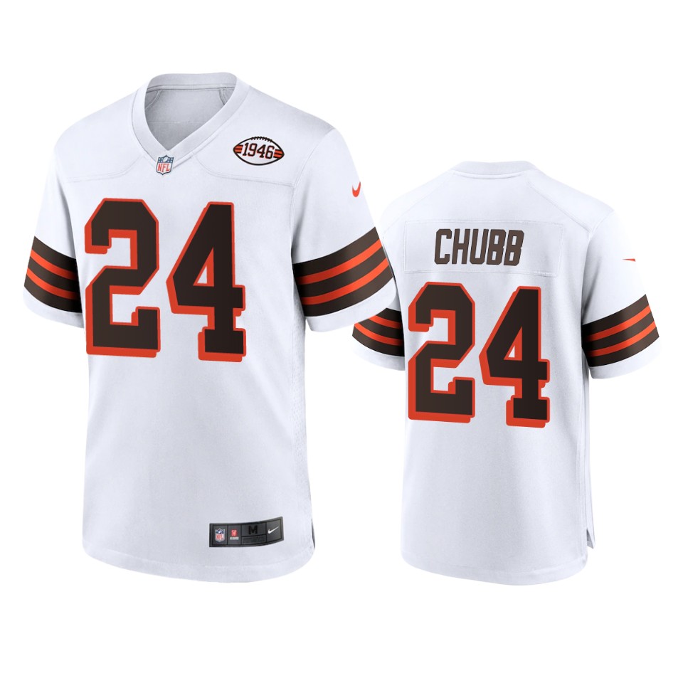 Men's Browns #24 Nick Chubb 1946 Collection Alternate Game Limited Jersey - White cheap jerseys for sale - CheapJerseys.Shop