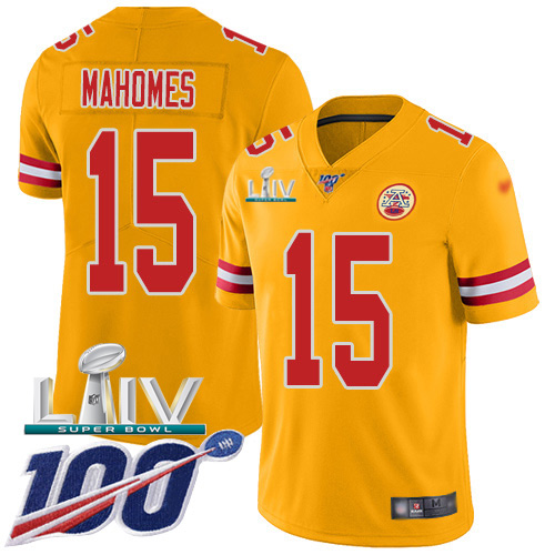 Chiefs #15 Patrick Mahomes Gold Super Bowl LIV 2020 Men's Stitched Limited Inverted Legend 100th Season Jersey cheap jerseys for sale - CheapJerseys.Shop