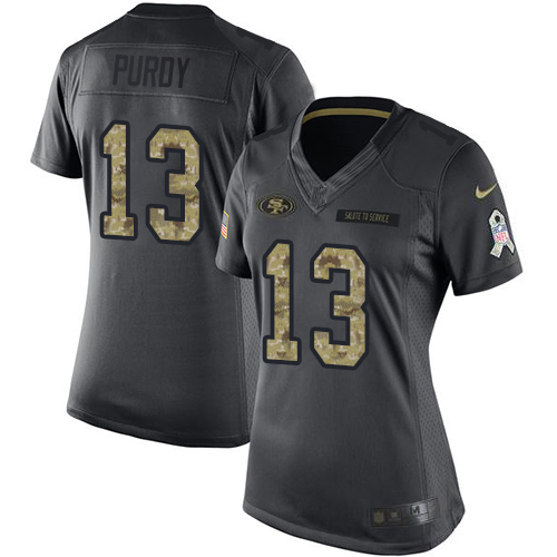 49ers #13 Brock Purdy Black Women's Stitched Limited 2016 Salute To Service Jersey cheap jerseys for sale - CheapJerseys.Shop