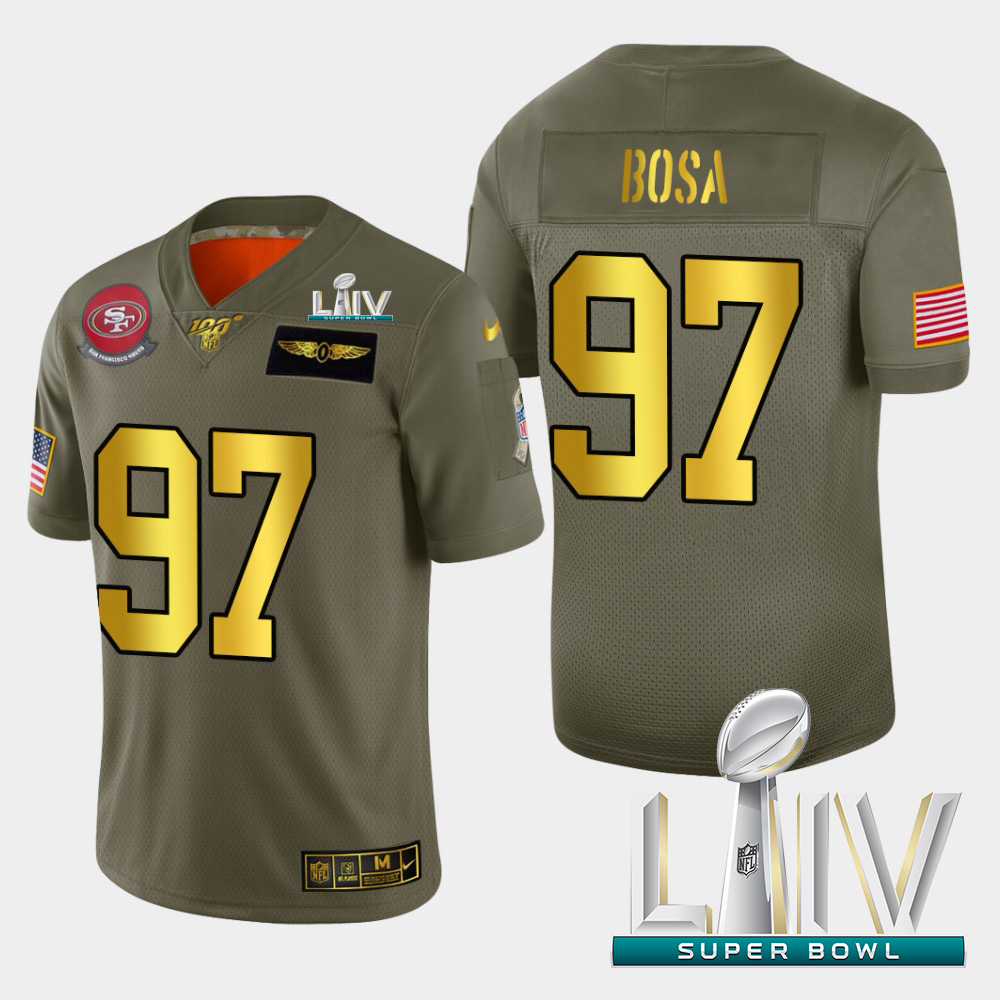 49ers #97 Nick Bosa Men's Olive Gold Super Bowl LIV 2020 2019 Salute To Service 100 Limited Jersey cheap jerseys for sale - CheapJerseys.Shop