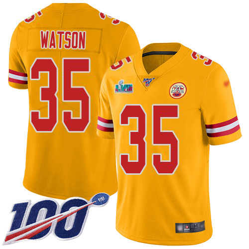 Chiefs #35 Jaylen Watson Gold Super Bowl LVII Patch Youth Stitched Limited Inverted Legend 100th Season Jersey cheap jerseys for sale - CheapJerseys.Shop
