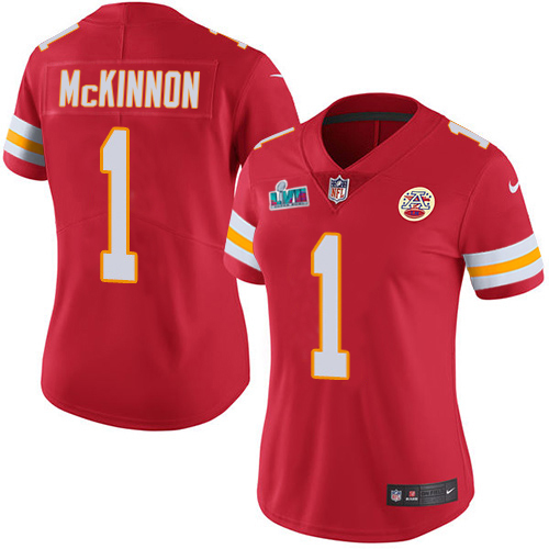 Chiefs #1 Jerick McKinnon Red Team Color Super Bowl LVII Patch Women's Stitched Vapor Untouchable Limited Jersey cheap jerseys for sale - CheapJerseys.Shop