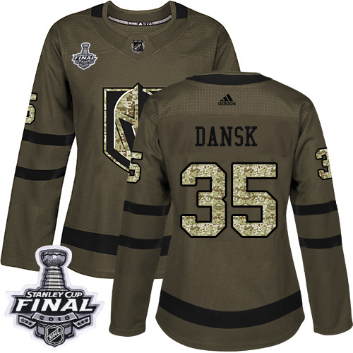 Golden Vegas Golden Knights #35 Oscar Dansk Green Salute to Service 2018 Stanley Cup Final Women's Stitched Jersey Womens cheap jerseys for sale - CheapJerseys.Shop