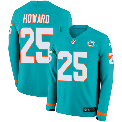 Miami Dolphins #25 Xavien Howard Aqua Green Team Color Men's Stitched Limited Therma Long Sleeve Jersey Men's cheap jerseys for sale - CheapJerseys.Shop