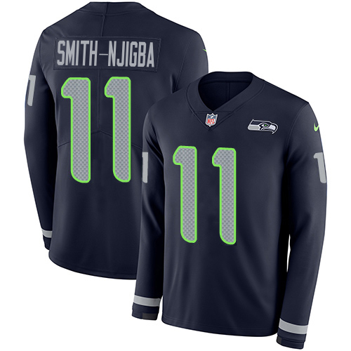 Seahawks #11 Jaxon Smith-Njigba Steel Blue Team Color Men's Stitched Limited Therma Long Sleeve Jersey cheap jerseys for sale - CheapJerseys.Shop