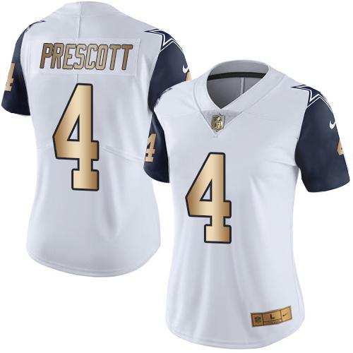 Cowboys #4 Dak Prescott White Women's Stitched Limited Gold Rush Jersey cheap jerseys for sale - CheapJerseys.Shop