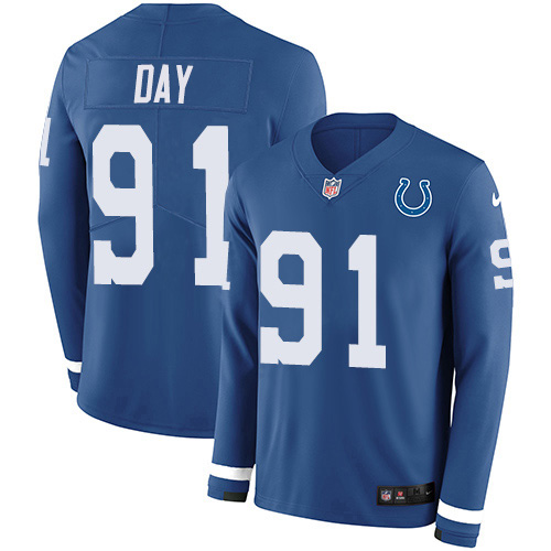 Indianapolis Colts #91 Sheldon Day Royal Blue Team Color Men's Stitched Limited Therma Long Sleeve Jersey Men's cheap jerseys for sale - CheapJerseys.Shop