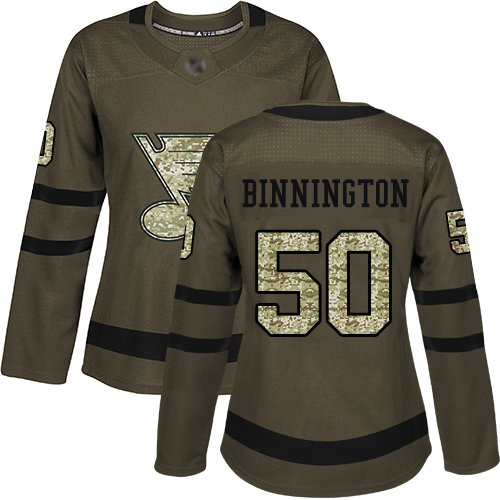 St. Louis Blues #50 Jordan Binnington Green Salute to Service Women's Stitched Jersey Womens cheap jerseys for sale - CheapJerseys.Shop