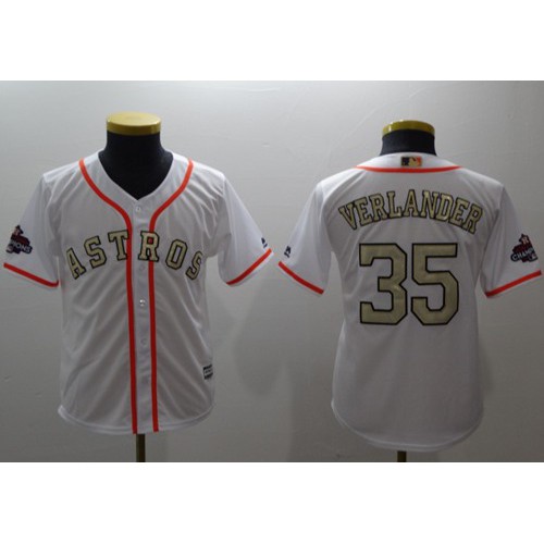 Houston Astros #35 Justin Verlander White 2017 World Series Champions Gold Program Cool Base Stitched Youth Jersey Youth cheap jerseys for sale - CheapJerseys.Shop